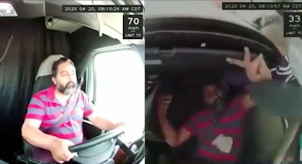 Sürücü sükan arxasında yatdı, TIR aşdı: Kabinədən görüntü - VİDEO