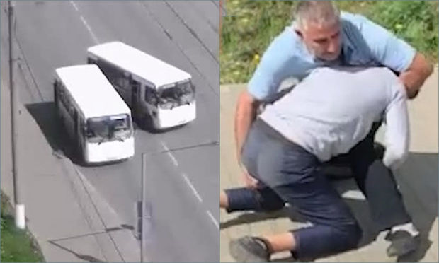 Avtobus sürücüləri əvvəlcə yarışdılar, sonra dalaşdılar - VİDEO