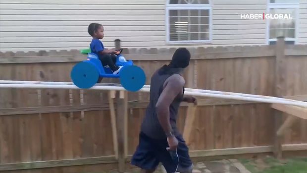 Nəvəsi darıxmasın deyə, öz əlləri ilə attraksion hazırladı - VİDEO