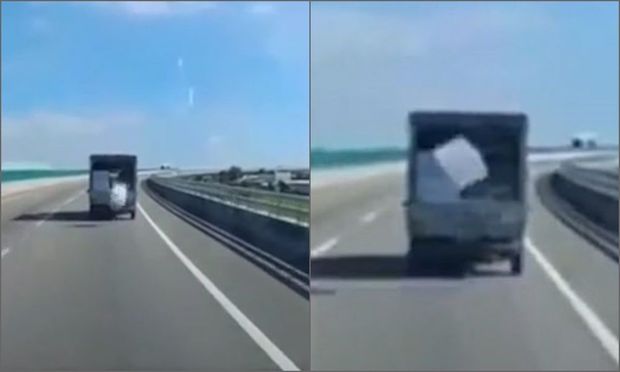 Maşından düşən yük iki dəfə yerinə qayıtdı - VİDEO