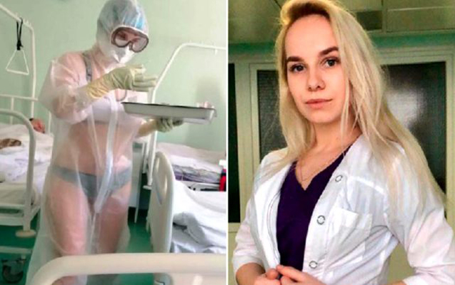 Xəstələrə şəffaf geyimdə qulluq edən həkim model oldu - Fotolar
