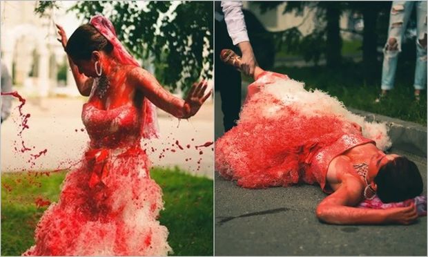 Gəlinin üstünə “qan” tökdülər, bəy isə onu yerlə sürüdü - FOTO