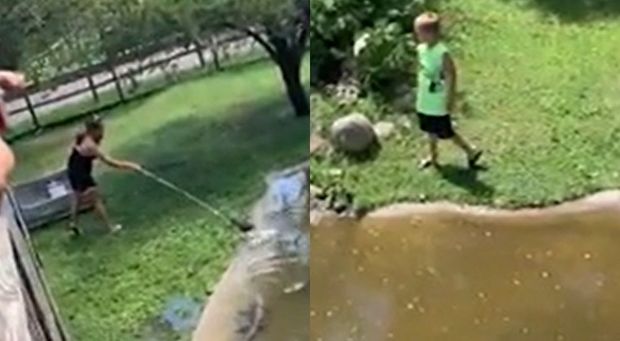 Portmanatını götürmək üçün oğlunu təhlükəyə atdı: timsahlar olan volyerə girdi - VİDEO