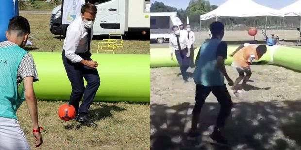 Makronun futbol sevdası uşağın başında “partladı” - VİDEO