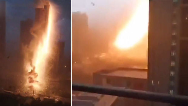 İldırımın çaxması partlayışa səbəb oldu - VİDEO