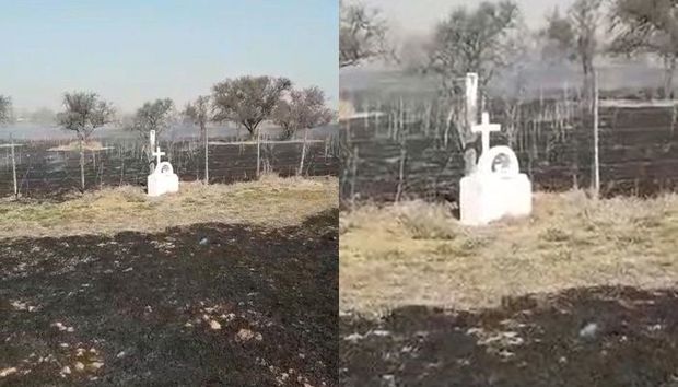 Yeniyetmə qızın dəfn olunduğu qəbir güclü yanğının mərkəzində toxunulmaz qaldı - VİDEO