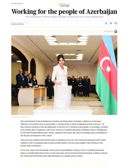 Ərəb mətbuatı Azərbaycanın Birinci vitse-prezidenti Mehriban Əliyeva haqqında məqalələr dərc edib