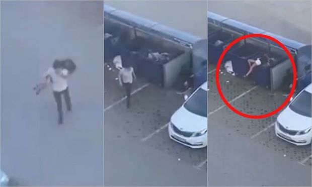 Qızla dava edən kişi onu zibil qabına atdı - VİDEO