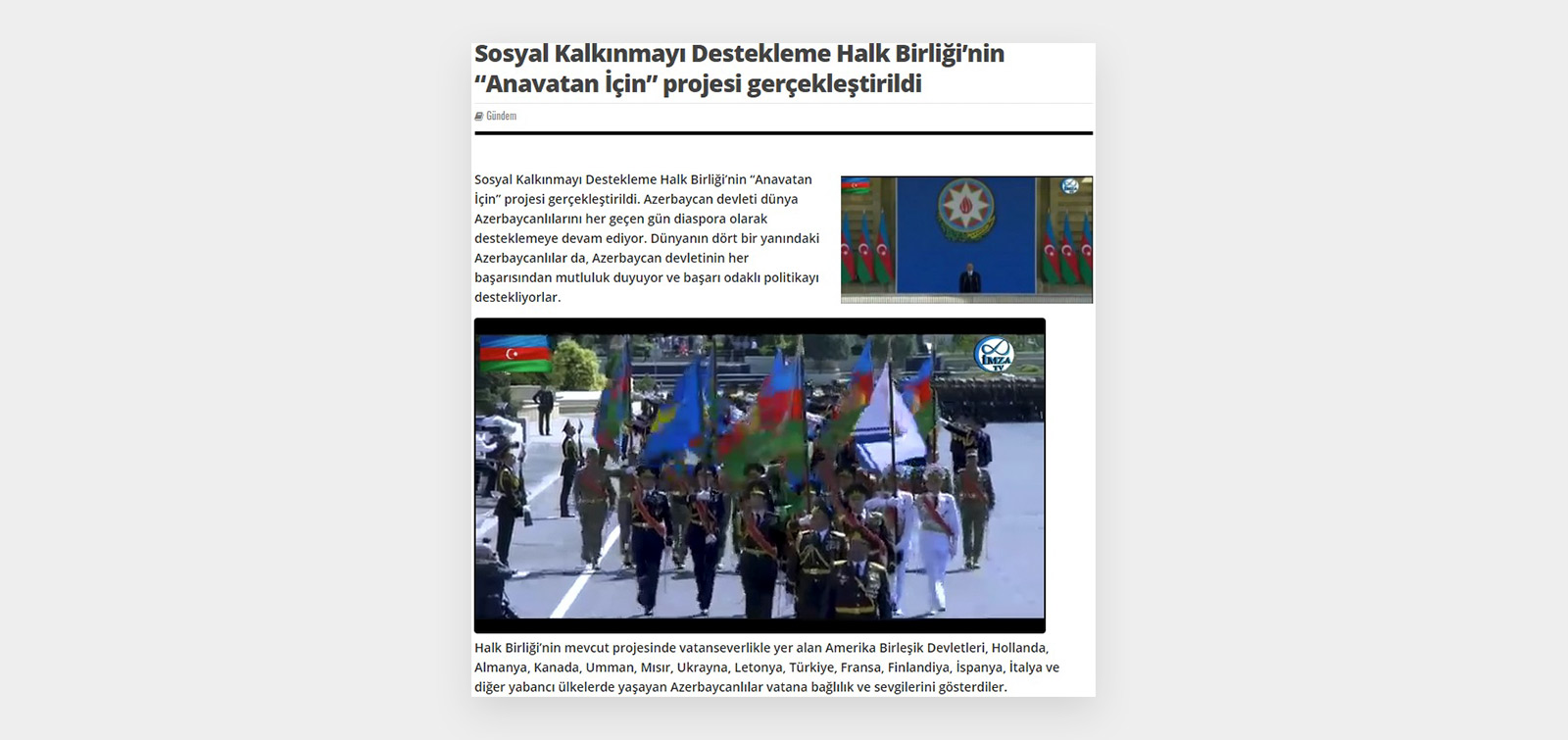 Soydaşlarımızın iştirakı ilə “Vətən naminə” layihəsi reallaşdırılıb