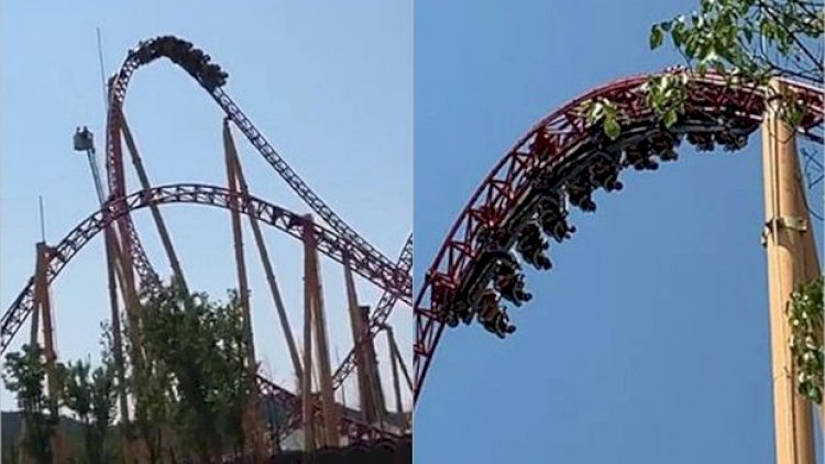 Attraksionda bir saat başıaşağı qaldılar - VİDEO