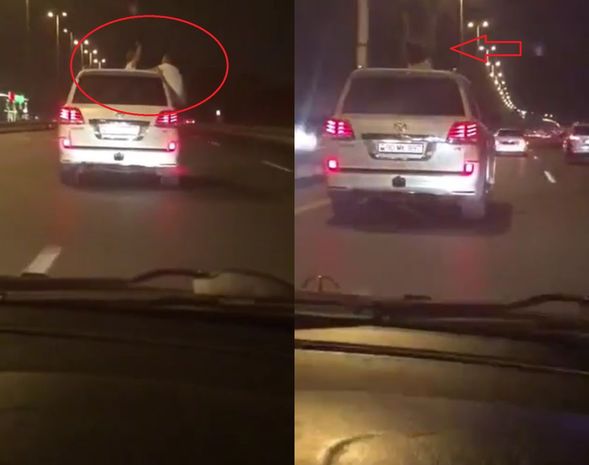 Bakıda sürətli yolda qız və oğlandan ağlasığmaz addım - VİDEO