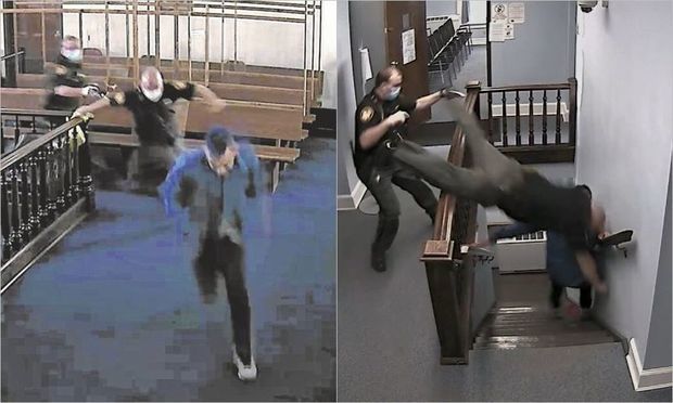 Судебный пристав нырнул вниз головой с лестницы, догоняя сбежавшего преступника - ВИДЕО