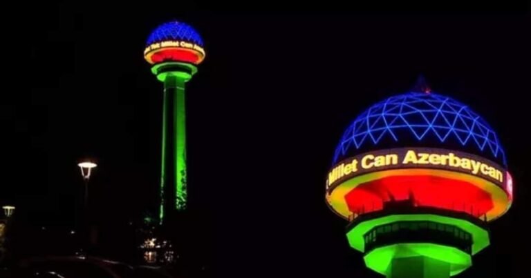 Ankaranın rəmzi olan Atakuledə Azərbaycan bayrağı əks etdirildi - VİDEO