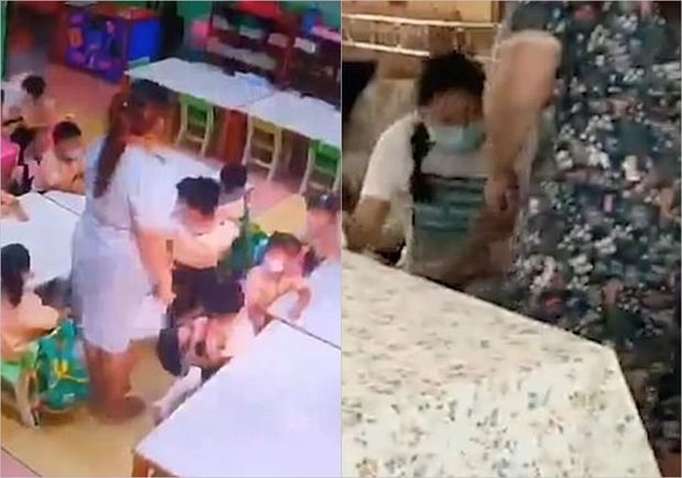 Uşaqlara əl qaldıran müəllim valideynlər tərəfindən döyüldü - VİDEO