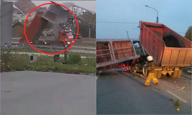 Piyada keçidi “KamAZ”ın üstünə çökdü – ANBAAN VİDEO