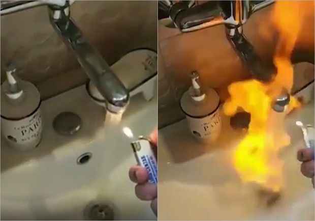 Krandan axan “odlu su” sakinləri qorxutdu - VİDEO