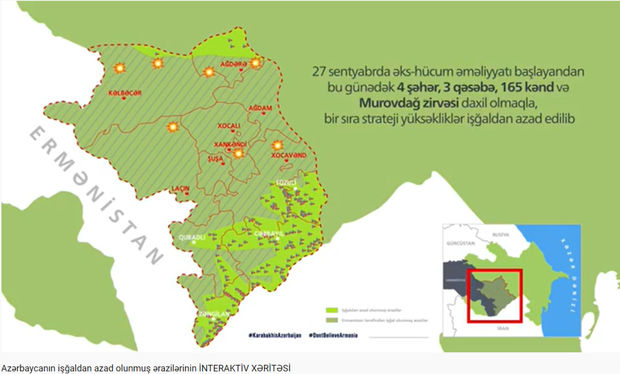 Azərbaycan ordusunun işğaldan azad etdiyi 172 məntəqə interaktiv xəritədə - VİDEO