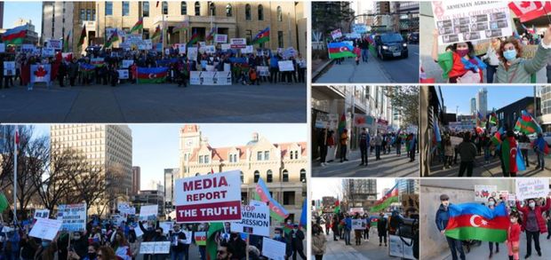 Kanadanın Kalqari şəhərindəki azərbaycanlı icması həmrəylik yürüşü keçirib - FOTO
