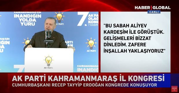 Ərdoğan: “İlham Əliyevlə danışdım, zəfərə yaxınlaşırıq” - VİDEO