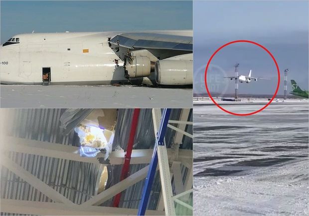 Rusiyada təyyarə qəza enişi etdi, detallardan biri yaxınlıqdakı marketin damından düşdü - FOTO/VİDEO