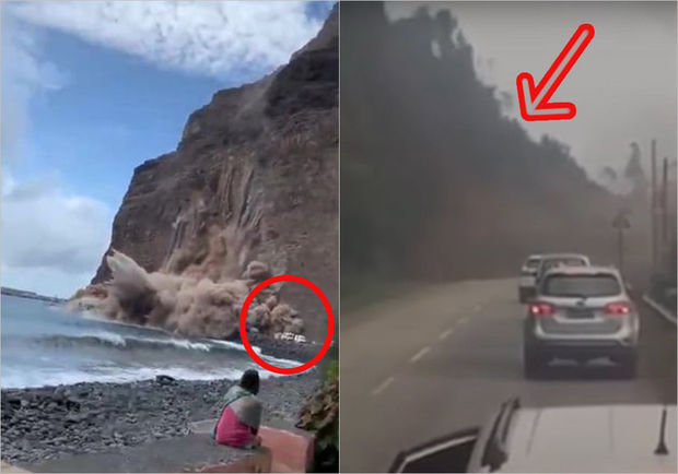 Dəhşətli kadrlar: Qayalar maşınların üstünə uçdu – VİDEO