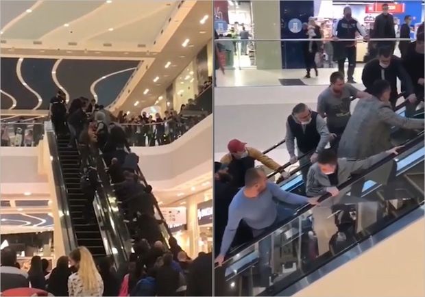 Əli eskalatorda qalan rusiyalı uşağı xilas etmək üçün hamı səfərbər oldu - VİDEO