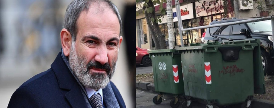 Zibil qablarının üzərində Paşinyana TƏHQİR yazıdılar - FOTOLAR