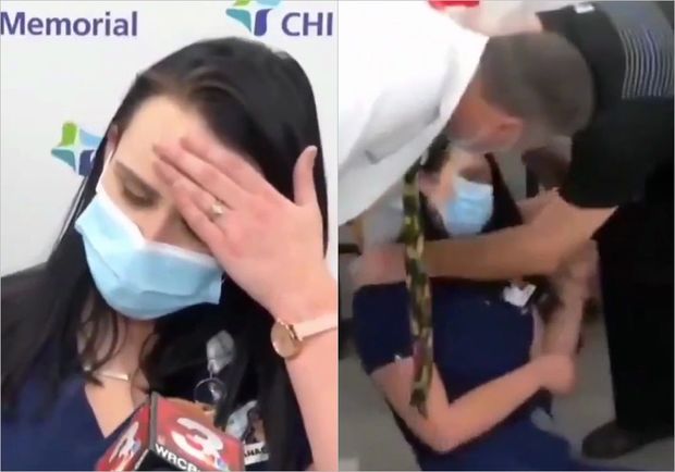 Tibb bacısı vaksinasiyadan sonra canlı yayımda huşunu itirdi - VİDEO