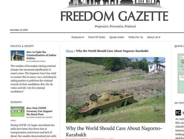 Freedom Gazette: Безучастность к армянской агрессии подрывает доверие к глобальным институтам