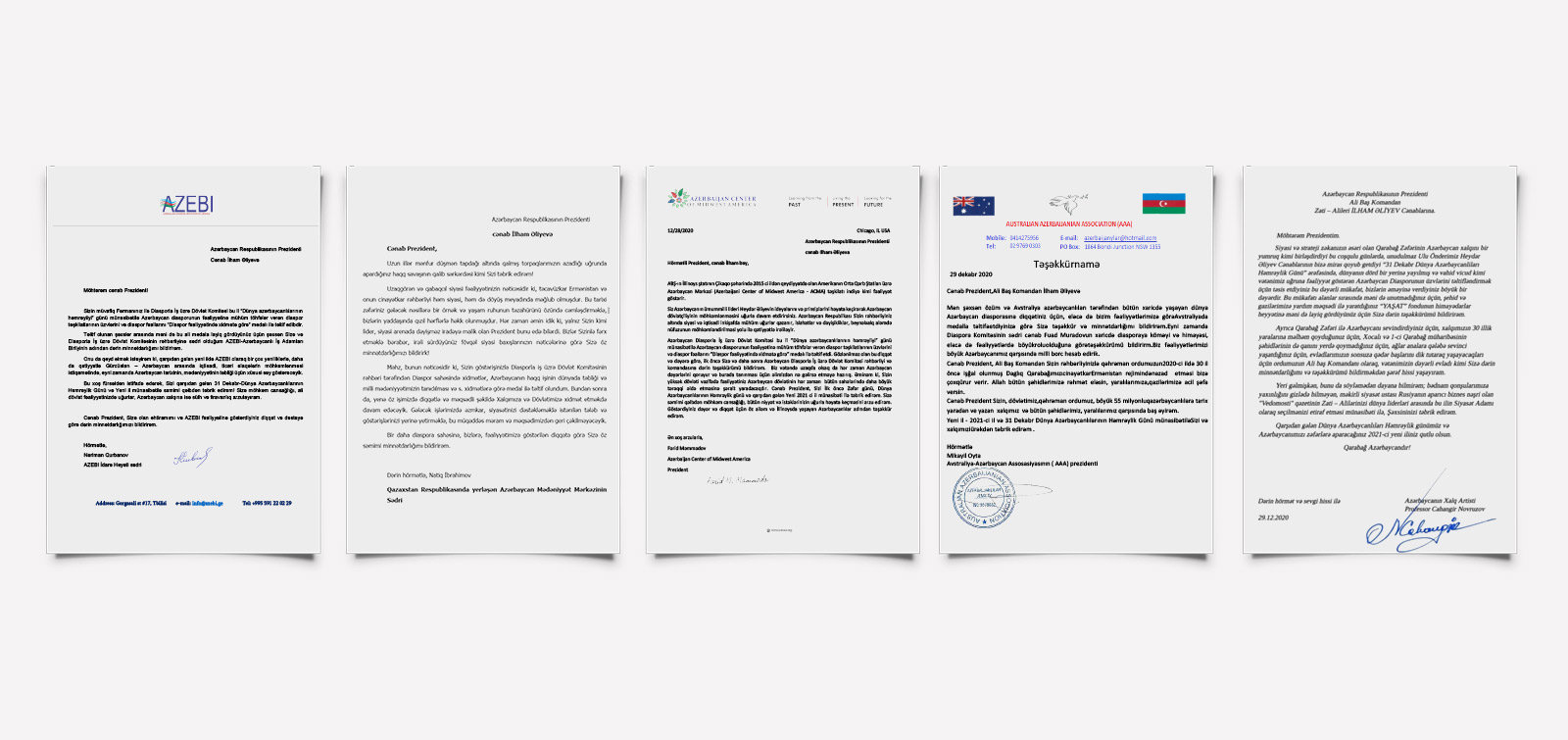 Dünya azərbaycanlılarından dövlət başçısına təşəkkür məktubları gəlməkdə davam edir