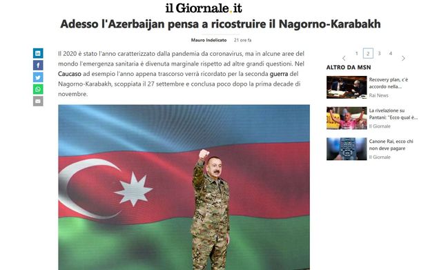 İtaliya mətbuatı: “Prezident İlham Əliyev: Biz Qarabağda cənnət yaradacağıq”