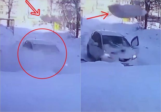 İri buz parçası içərisində sərnişinlər olan avtomobilin üstünə düşdü - ANBAAN VİDEO