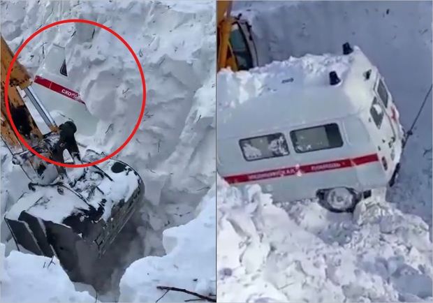 Təcili yardım maşını qar uçqununun altında qaldı - VİDEO
