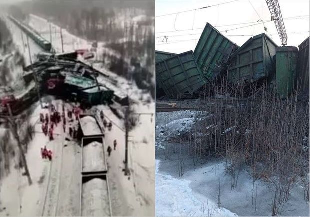 Rusiyada qatar qəzası: 25 vaqon relsdən çıxdı - FOTO/VİDEO