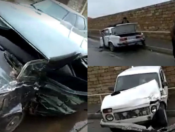 В Баку столкнулись три автомобиля марки ВАЗ, есть пострадавший - ВИДЕО