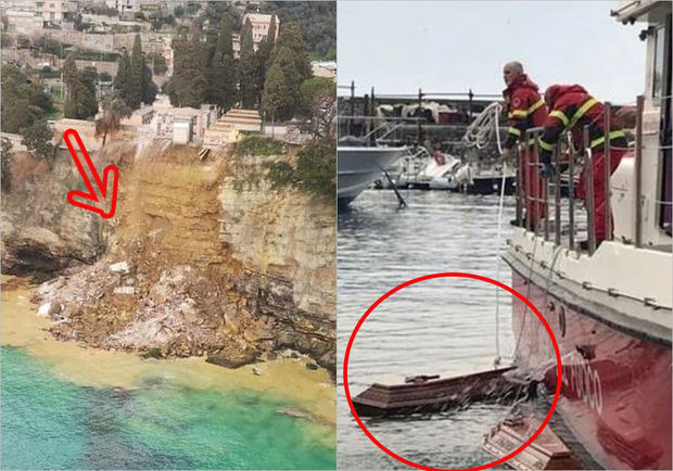 Qəbiristanlıq dənizə “axdı”: Yüzlərlə tabut suya düşdü - VİDEO