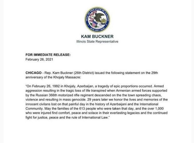 ABŞ-ın daha bir konqresmenindən Xocalı soyqırımının 29-cu ildönümü ilə əlaqədar BƏYANAT