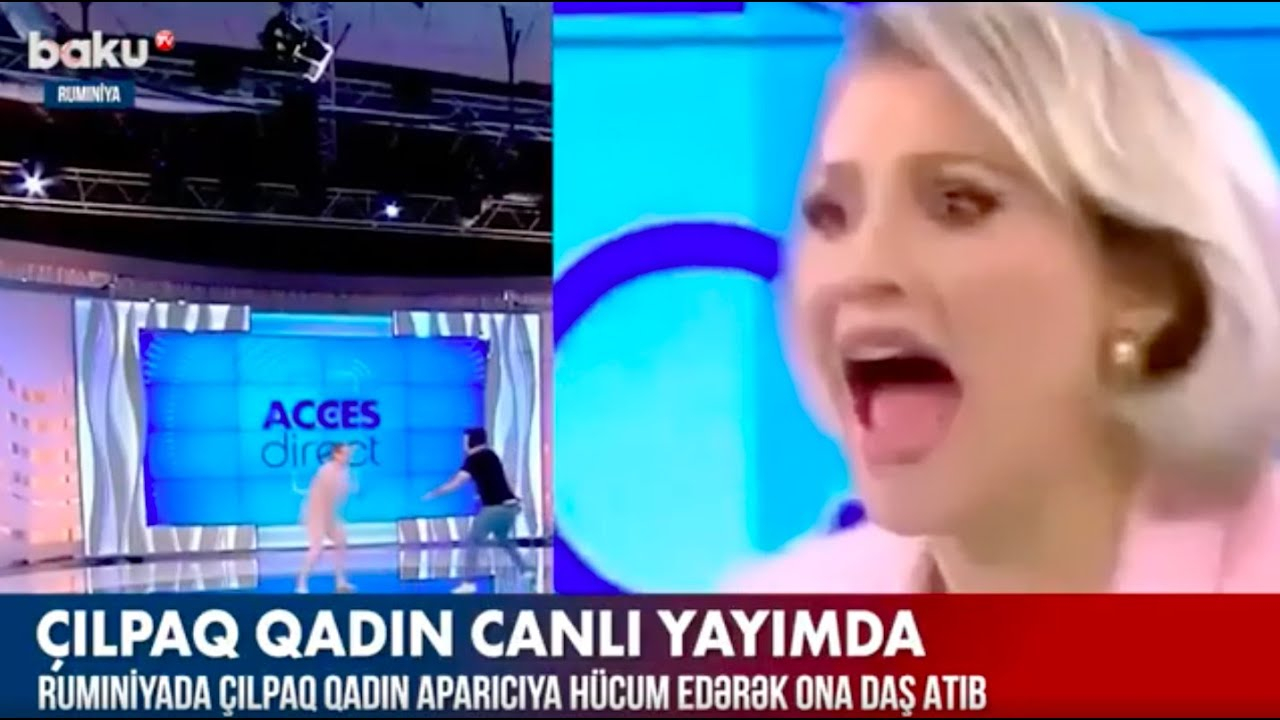 Çılpaq qadın canlı yayımda aparıcıya hücum etdi - VİDEO