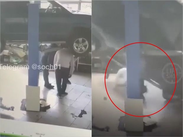 Avtomobil qaldırıcı qurğudan insanların üstünə düşdü - VİDEO