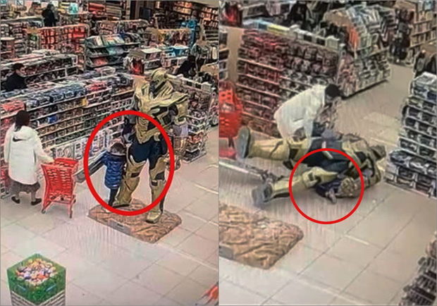 Komiks personajının heykəli uşağın üstünə aşdı - VİDEO