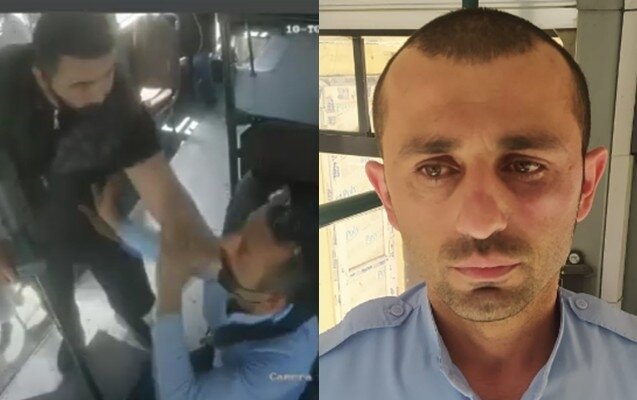 Bakıda sərnişin avtobus sürücüsünü döydü - VİDEO