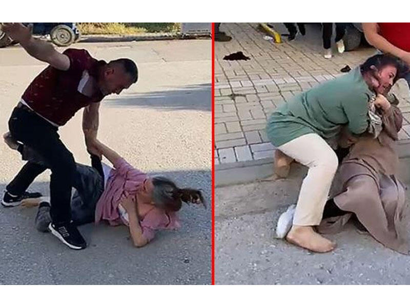 Ər-arvad küçədə saçyolduya çıxdı - Mülk üstündə - VİDEO