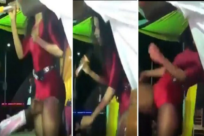 Müğənni izləyicisinə təpik atdı – VİDEO