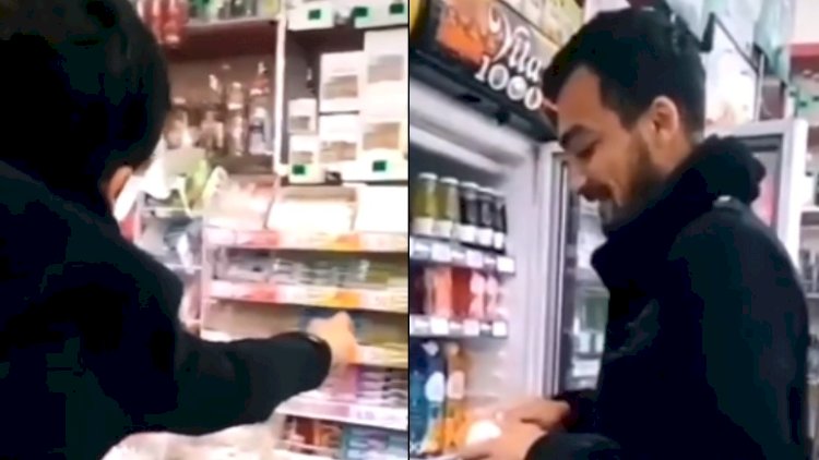 Marketdə biabırçılıq: Pulunu vermədiyi saqqızları çeynədi, şirələri içdi - Video