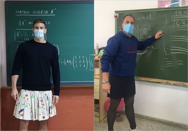 İspaniyada kişi müəllimlər dərslərə ətək geyinərək qatıldılar - FOTO