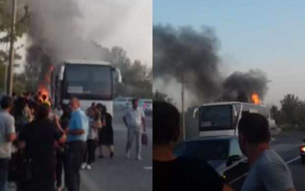 Bakıdan Mingəçevirə gedən sərnişin avtobusu yandı - FOTO