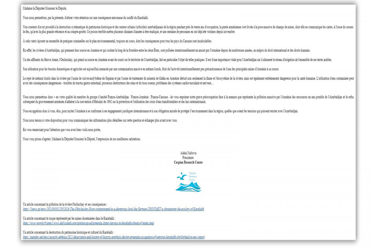 Azərbaycanlı və fransız gənclər Fransa Milli Assambleyasına müraciət edib