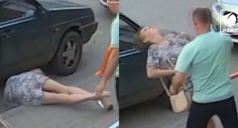 Qadını yumruqla vurdu: uşağının yanında huşunu itirdi - VİDEO