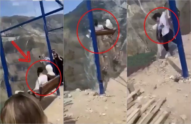 Təhlükəli əyləncə: Uçurumun kənarında yellənən qızlar yıxıldı – VİDEO