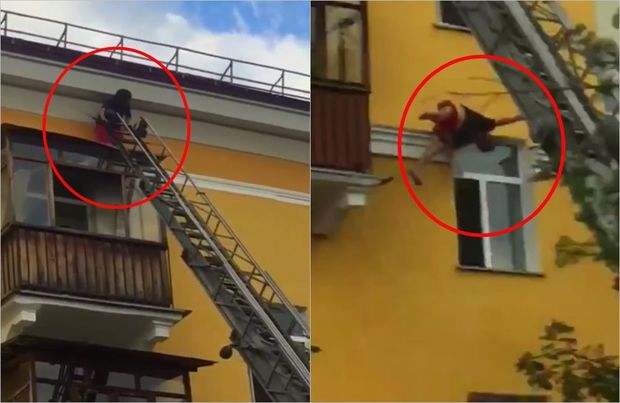 İçkili şəxs hər kəsin gözü qabağın eyvandan yerə yıxıldı - VİDEO